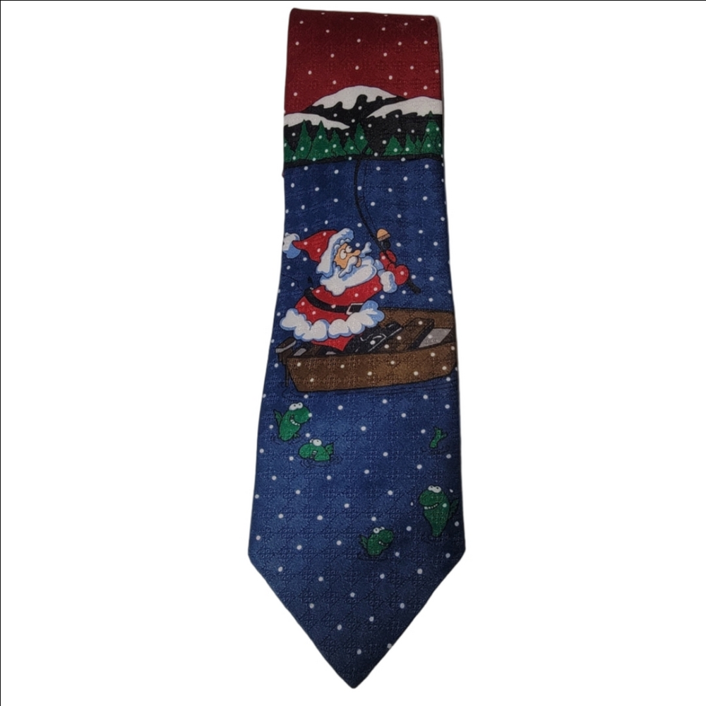 Vintage HALLMARK CHRISTMAS TIE- SANTA FISHING